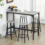 Ensemble table haute et 4 tabourets avec Repose-Pieds, métal noir et aspect bois pour cuisine salle à manger