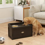 Gamelles Chiens Surélevées, Porte-Gamelles Surélevé Rangement 2 en 1, Tiroir, 2 Gamelles, 60x30x36cm, Marron Café