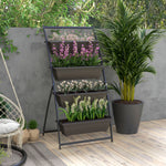 Stalen bloemenrek met 4 niveaus, verticale plantenstandaard met 4 bakken en drainagegaten, 76x79x162 cm, bruin