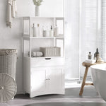 Meuble de Rangement Salle de Bain - 2 Portes, tiroir, 3 étagères - dim. 60L x 33l x 122H cm - MDF Blanc
