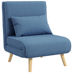 3-in-1 slaapfauteuil, eenpersoons slaapstoel met 5-standen rugleuning, van stof, inclusief kussen, blauw