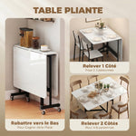 Tavolo da pranzo pieghevole con ruote per 4-6 persone 120 cm, ruote con freni, 2 ante a ribalta, stile industriale, bianco nero