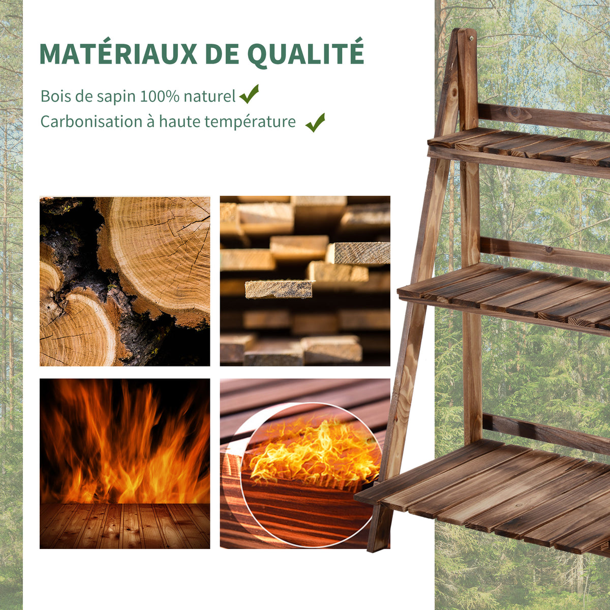 Étagère à plantes en bois forme pyramidale échelle pliante avec 3 étagères 60 x 37 x 93 cm marron
