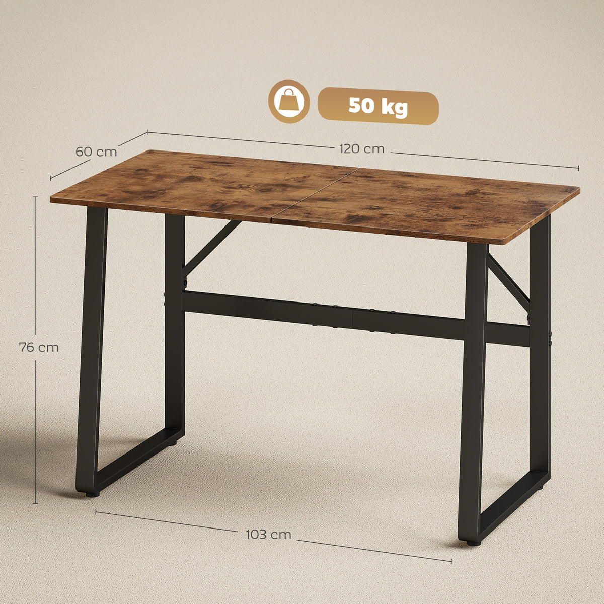 Bureau d'Ordinateur 120 cm, Bureau Simple, Pieds Réglables, pour Petit Espace, Travail à Domicile, Étude, Brun Rustique