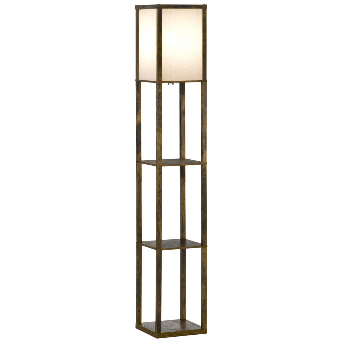 Lampadaire étagère Lampe étagère 26L x 26l x 160H cm 3 étagères 4 Niveaux MDF Blanc et Marron