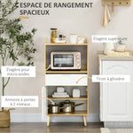 Meuble desserte de cuisine pour micro-ondes avec placard tiroir étagère réglable 58 x 40 x 118 cm naturel et blanc