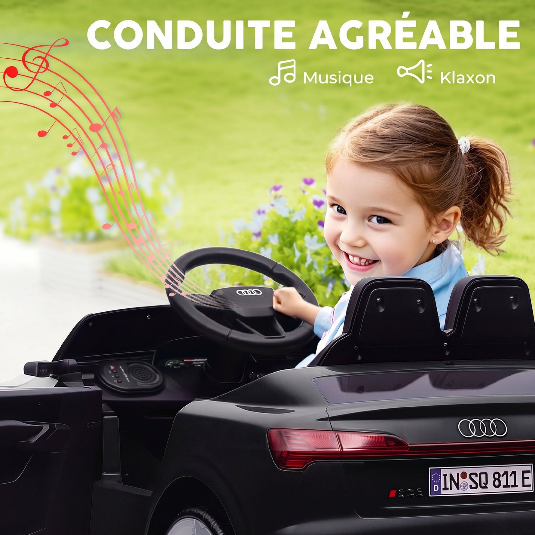 Voiture électrique pour enfants Licence Audi Q8 e-tron Sportback 12V télécommande, phares, musique, klaxon, 3-4 ans noir