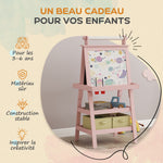 Tableau chevalet enfant 3 en 1 avec tableau blanc magnétique, tableau à craie, rouleau papier, 2 paniers, 3-6 ans, rose