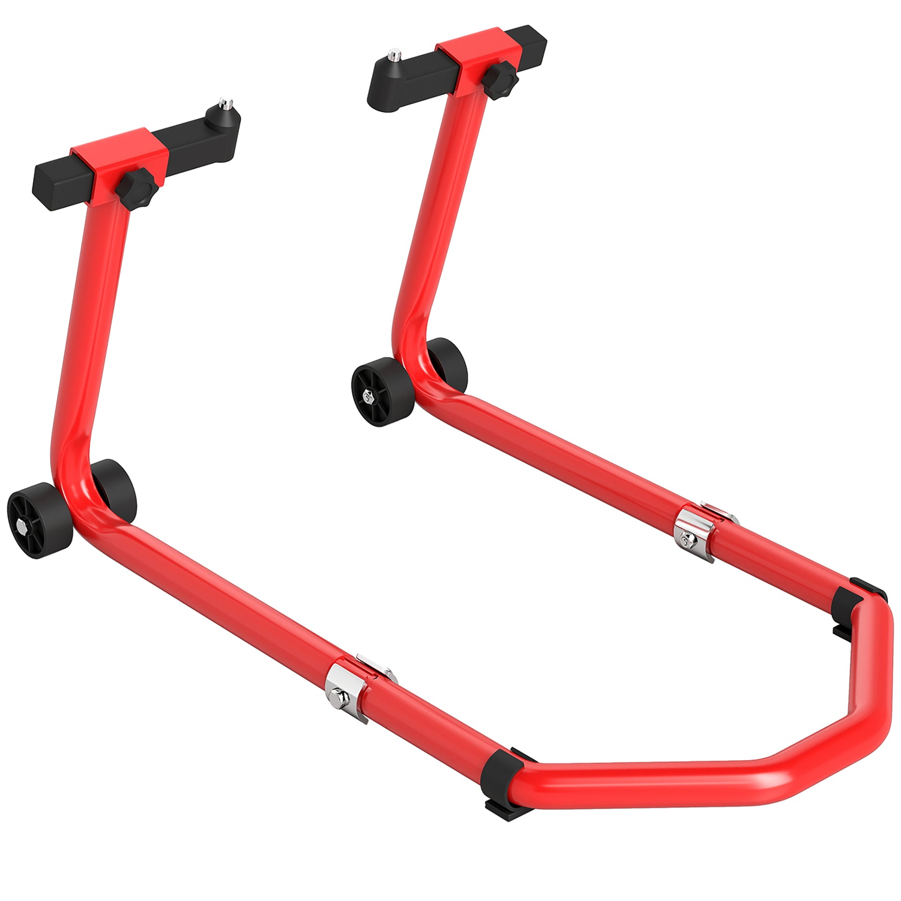 Béquille roue avant arrière charge 390kg béquille d'atelier moto bras réglable en acier, fourche en forme de U + L rouge