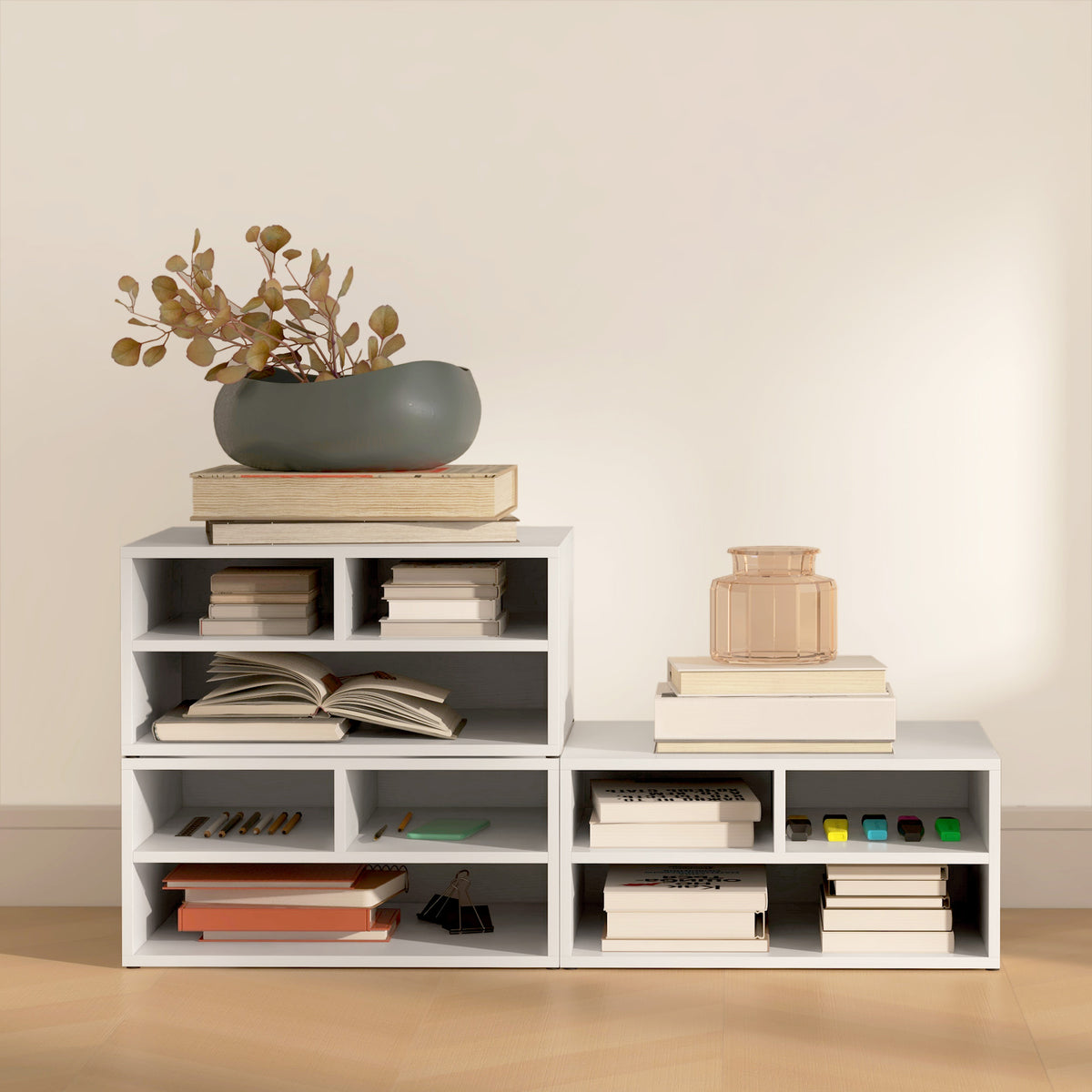Organiseur bureau aspect blanc avec 3 compartiments fournitures support d'imprimante 47 x 40 x 22,5 cm