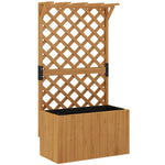 Jardinière avec treillis, bac à fleurs en bois massif avec trous de drainage et doublure, 64 x 33 x 122 cm, bois naturel
