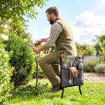 Tabouret de Jardin Pliable 2 en 1, Coussin en Mousse EVA et 4 Poches à Outils Amovible, Charge 150kg, 58x28x49cm, Gris