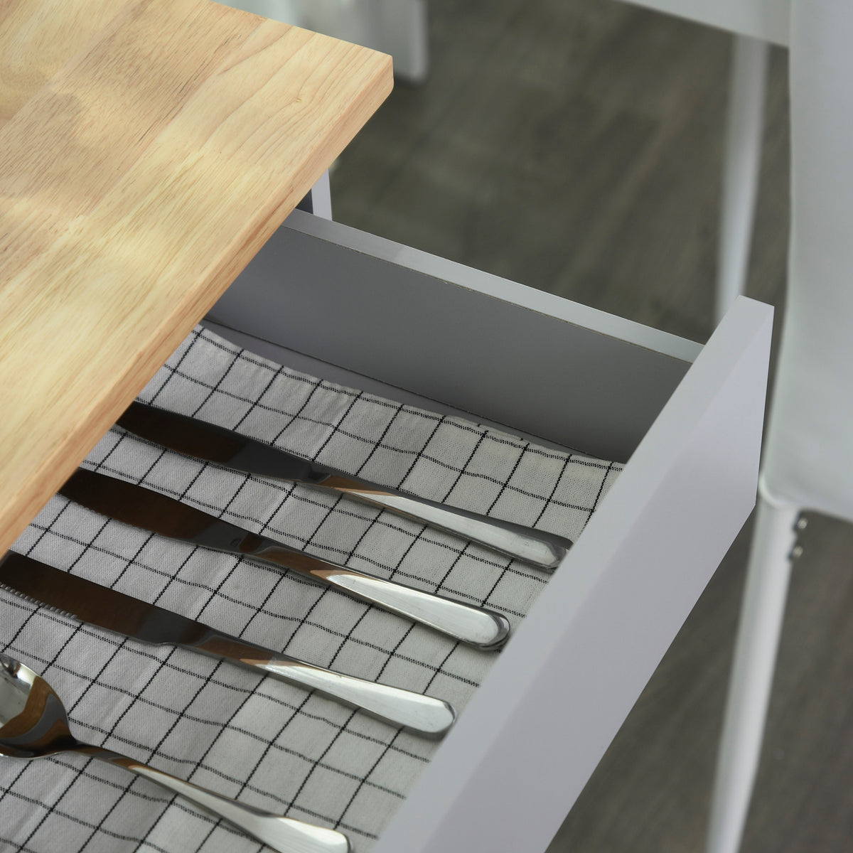 Carrito de cocina con ruedas, carrito de servicio, isla de cocina con cajón, armario y toallero - gris