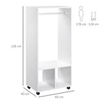 Set di 2 appendiabiti salvaspazio mobili con rotelle, 2 vani + ampio spazio appendiabiti in legno bianco