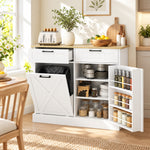 Credenza da cucina con mobiletto per pattumiera da 38L, mobile da cucina, 2 cassetti, portaspezie e piano di lavoro, bianco