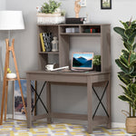 Bureau avec rangement bibliothèque en bois moderne avec étagères et grand plateau pour petits espaces maison