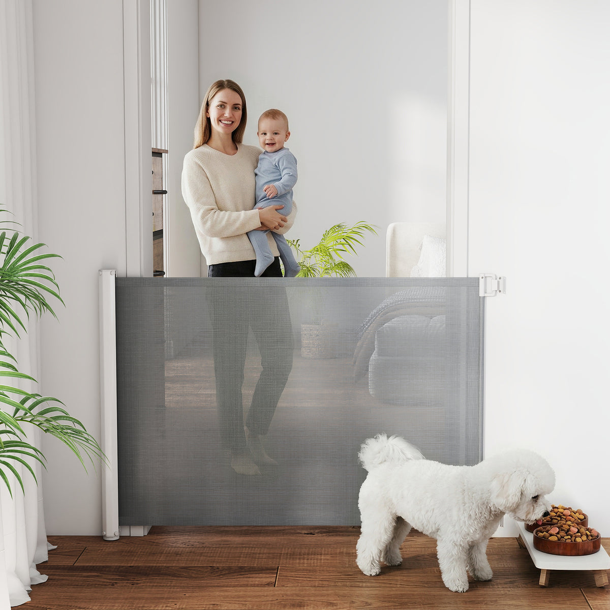 Barrière de sécurité barrière animaux rétractable automatique 1,15L x 0,83H m teslin métal gris