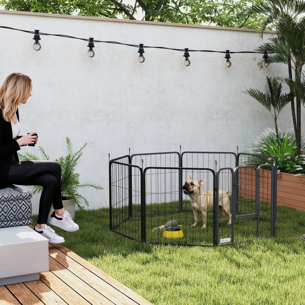 Parc pour chien enclos chien 8 panneaux modulable et pliable acier avec porte pour chiot intérieur extérieur 60 cm noir