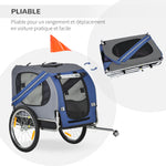 Remorque vélo pour chien animaux 8 réflecteurs drapeau barre attelage inclus acier polyester imperméable max. 30 Kg 130L x 73l x 90H cm bleu