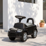 Porteur enfants voiture sous licence Land Rover, véhicule à pousser, klaxon, sons de moteur, rangement sous siège, noir