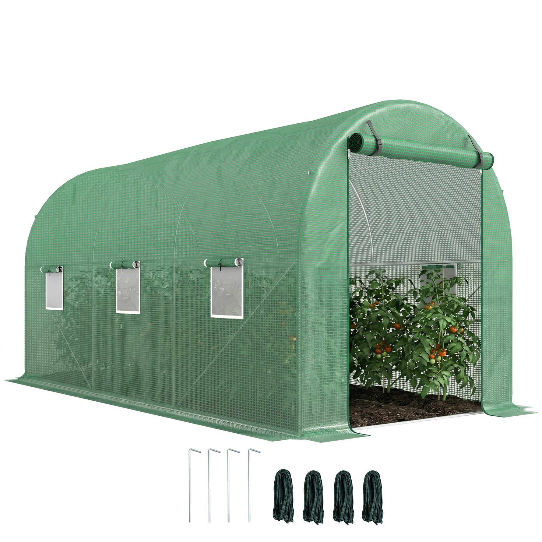 Serre de Jardin Tunnel 8 m² 4L x 2l x 1,9H m Acier galvanisé renforcé diamètre 2,4 cm + PE fenêtres Porte Vert