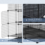 Cage parc enclos rongeurs modulable dim. L 111 x l 75 x H 119 cm 3 niveaux 4 portes fil métallique noir