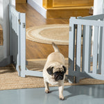 Barrière de Sécurité Chien Pliable Double Face en Bois, 4 Panneaux avec Porte, Pieds de Support, 205 x 60 cm, Gris