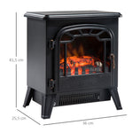 Cheminée électrique radiateur Imitation Flamme avec luminosité et réglable 925 W / 1850 W Porte métal Verre trempé Noir