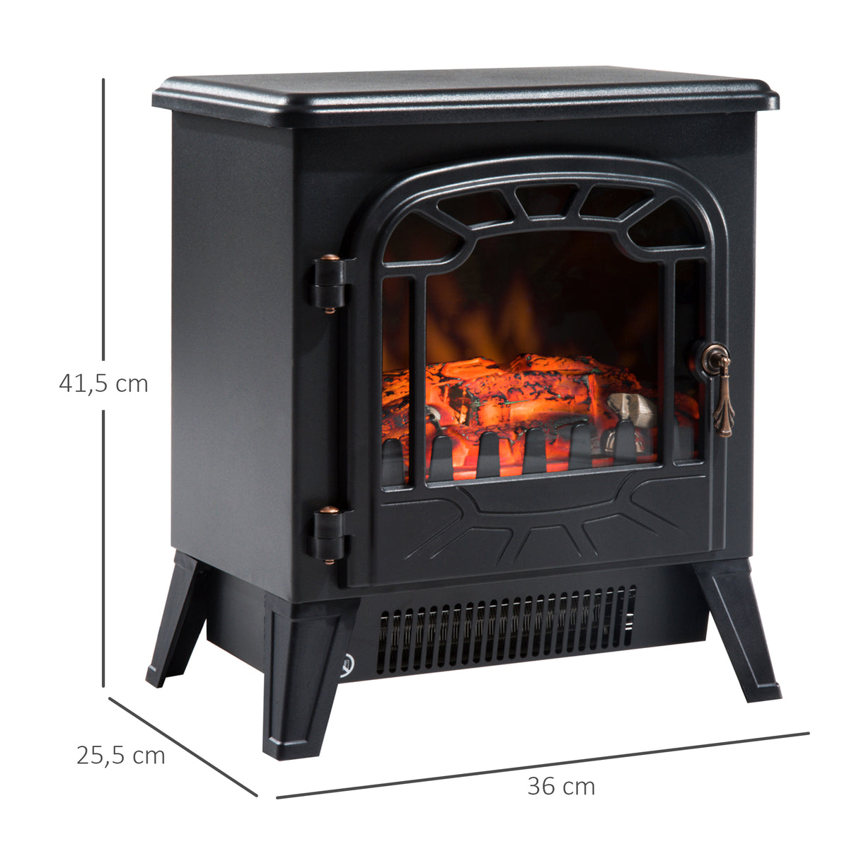 Cheminée électrique radiateur Imitation Flamme avec luminosité et réglable 925 W / 1850 W Porte métal Verre trempé Noir