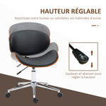 Chaise de bureau design vintage hauteur réglable pivotant 360° bois peuplier revêtement synthétique 53 x 53 x 77-87 cm