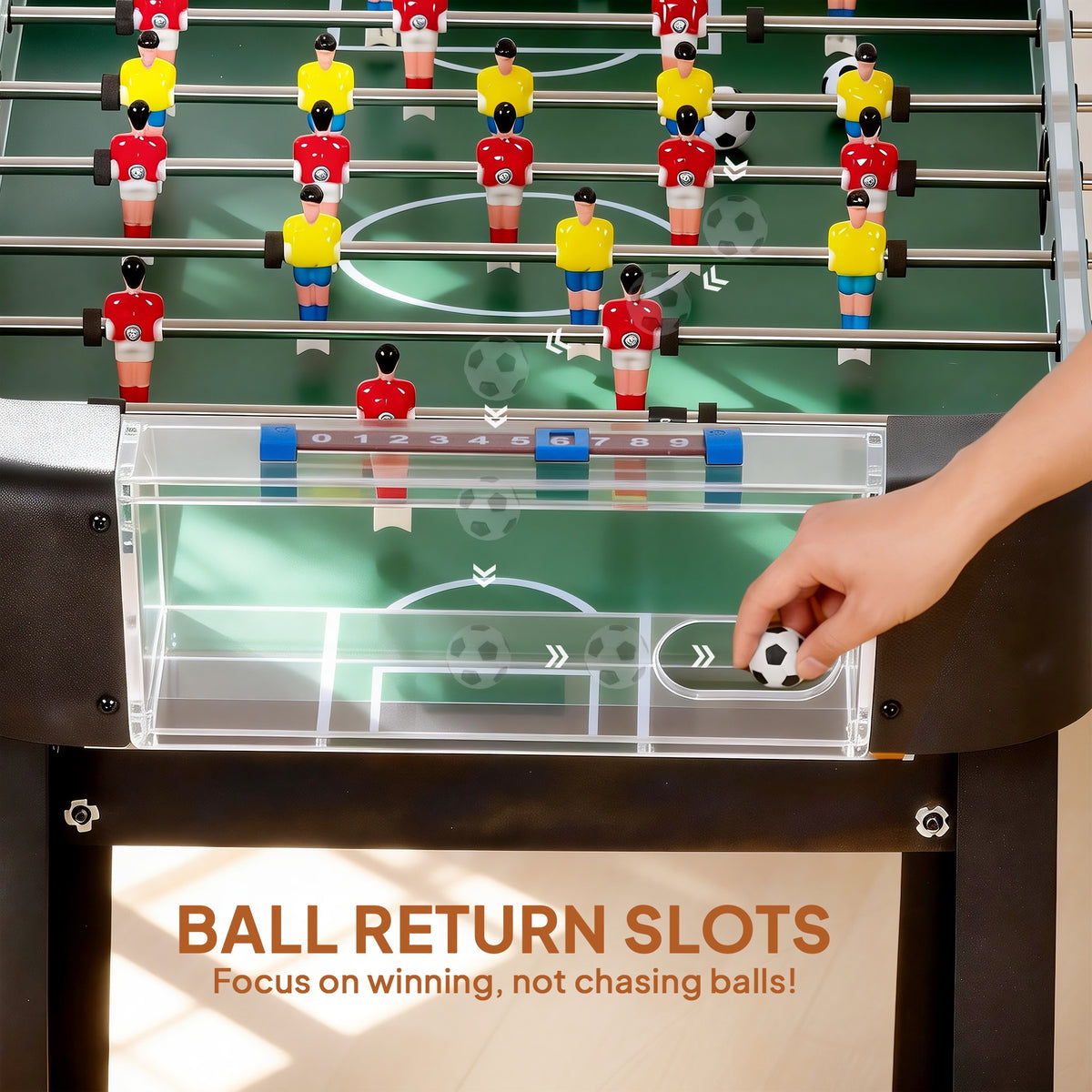 Tafelvoetbalspel 92 cm, 22 spelers, 2 ballen, handmatige scoretellers, antisliphandgrepen, bruin