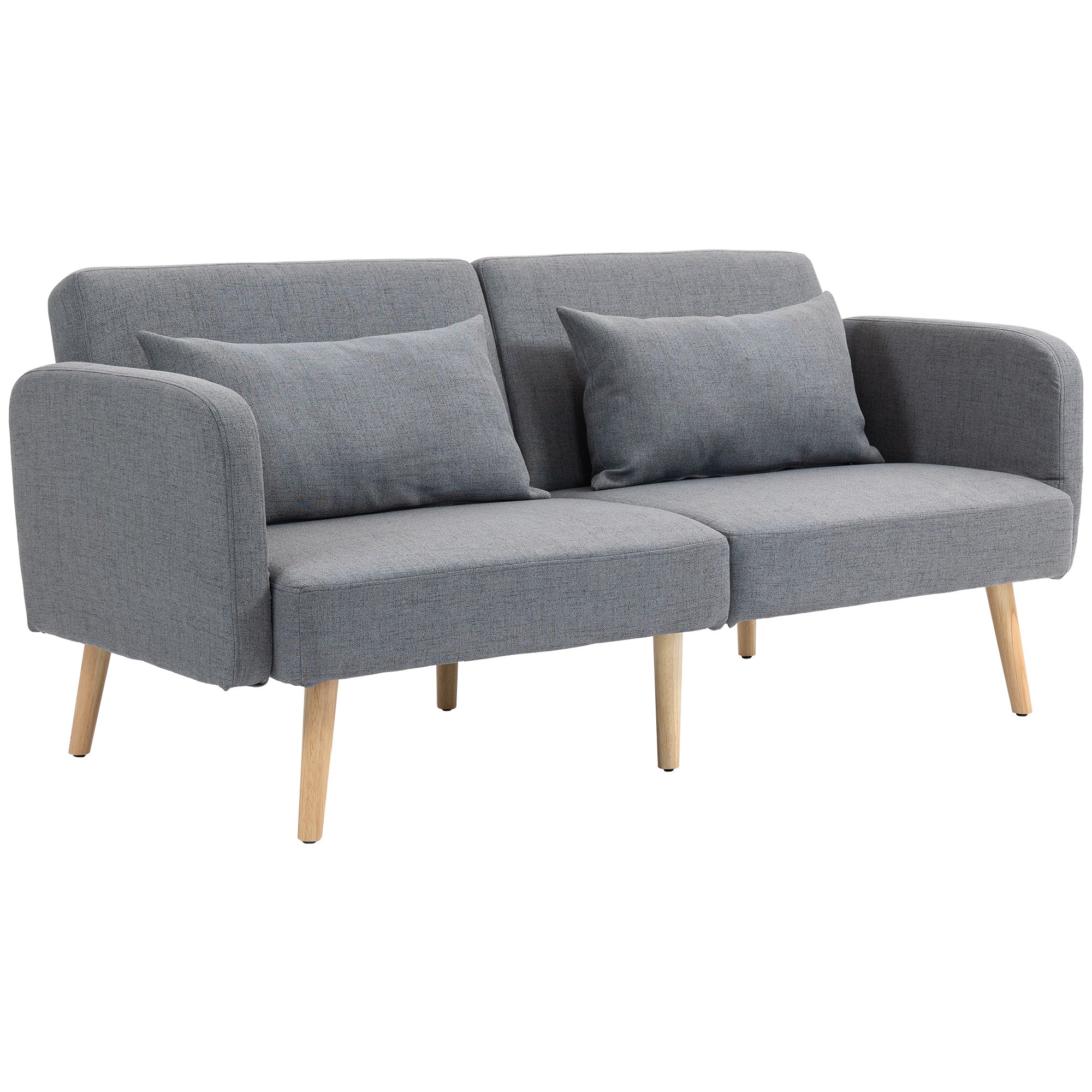 Divano letto a 3 posti di design clic clac con schienale reclinabile e braccioli regolabili in tessuto effetto lino grigio