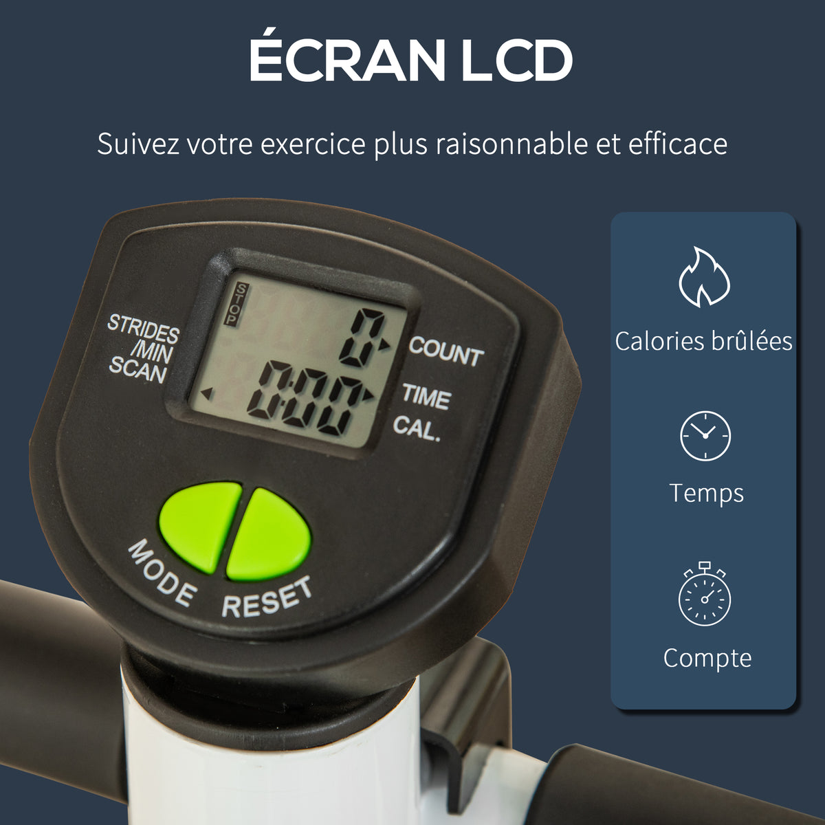 Stepper avec guidon stepper fitness appartement écran LCD résistance réglable exercise hanches jambes lombes pour maison acier blanc, vert, noir