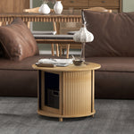 Table basse ronde table de salon en bambou avec rangement caché et porte coulissante, dim. Ø 60 x 45H cm, bois naturel-7