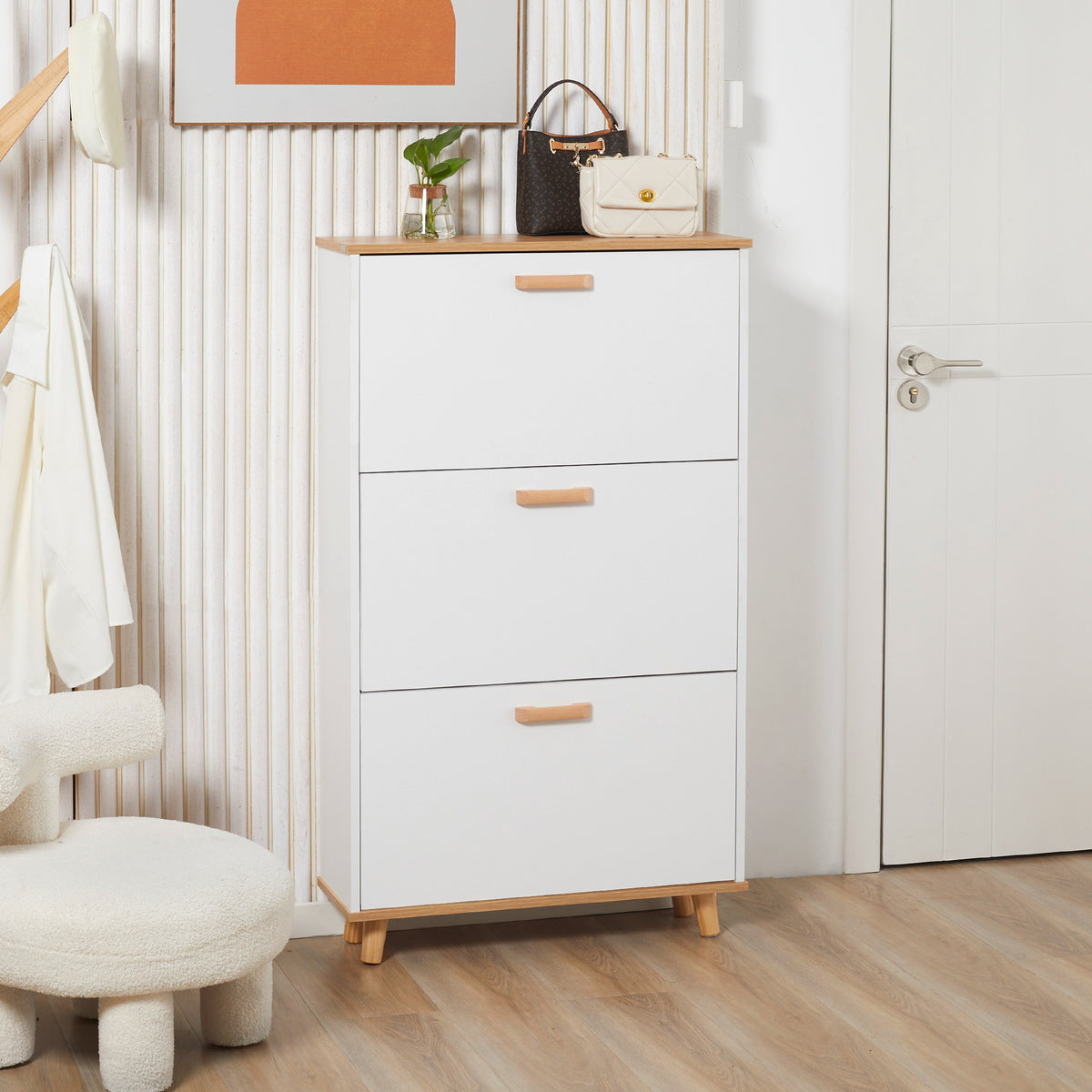 Meuble à chaussures style scandinave 3 abattants 70 x 23,5 x 122 cm blanc
