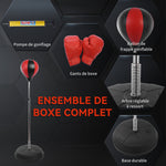 Sac de Frappe sur Pied Punching ball sur pied réglable en hauteur 126-144 cm avec gants, pompe et base de lestage pour adolescents et débutants noir et rouge
