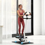 Stepper avec guidon stepper fitness appartement écran LCD résistance réglable exercise hanches jambes lombes pour maison acier blanc bleu noir