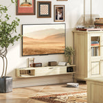 Meuble TV suspendu, meuble télé pour téléviseur jusqu'à 60 pouces, tiroir rabattable 2 étagères 140x24x16cm bois naturel