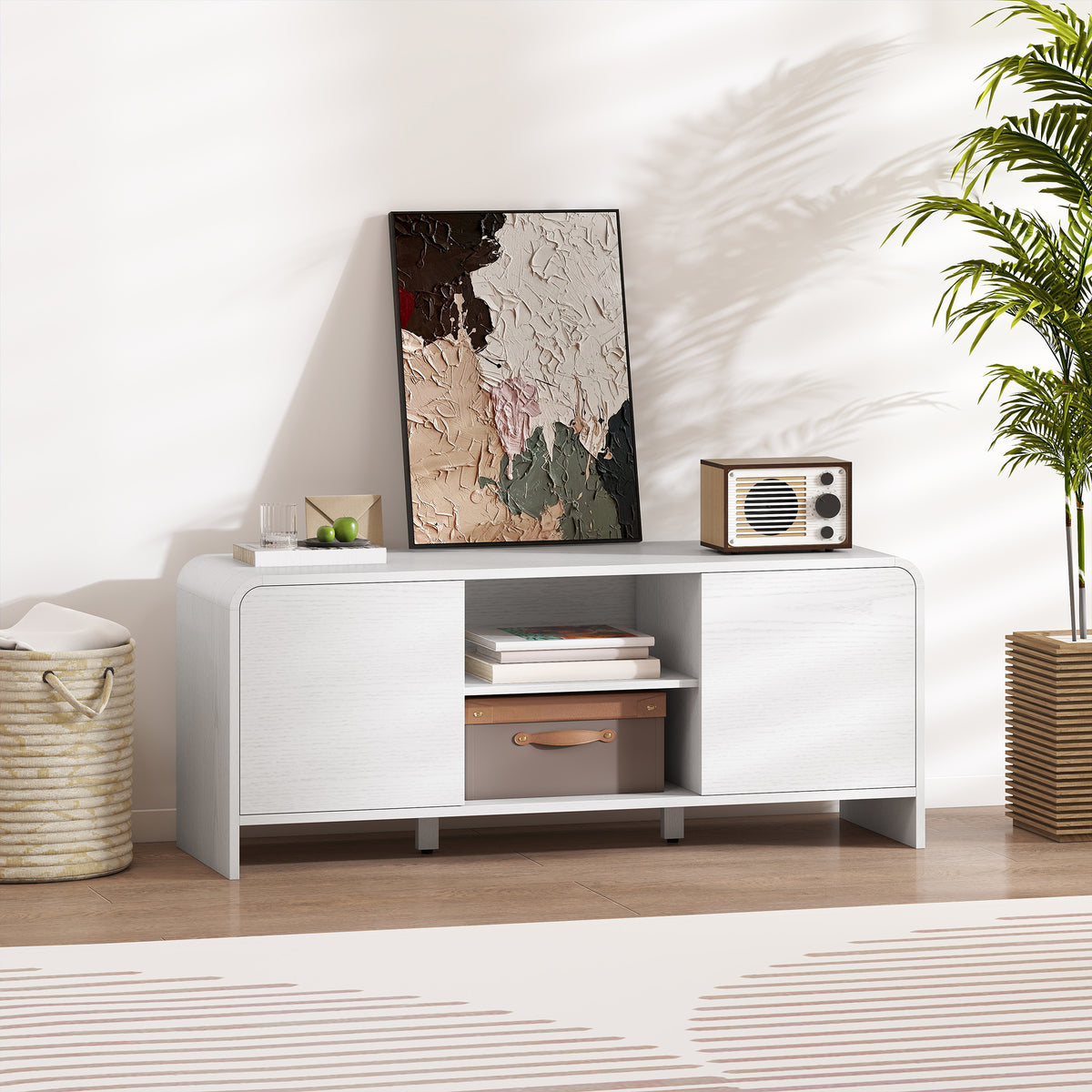 Meuble TV meuble télé pour téléviseur jusqu'à 55 pouces 2 portes 2 compartiments étagère réglable 110x35x45cm blanc