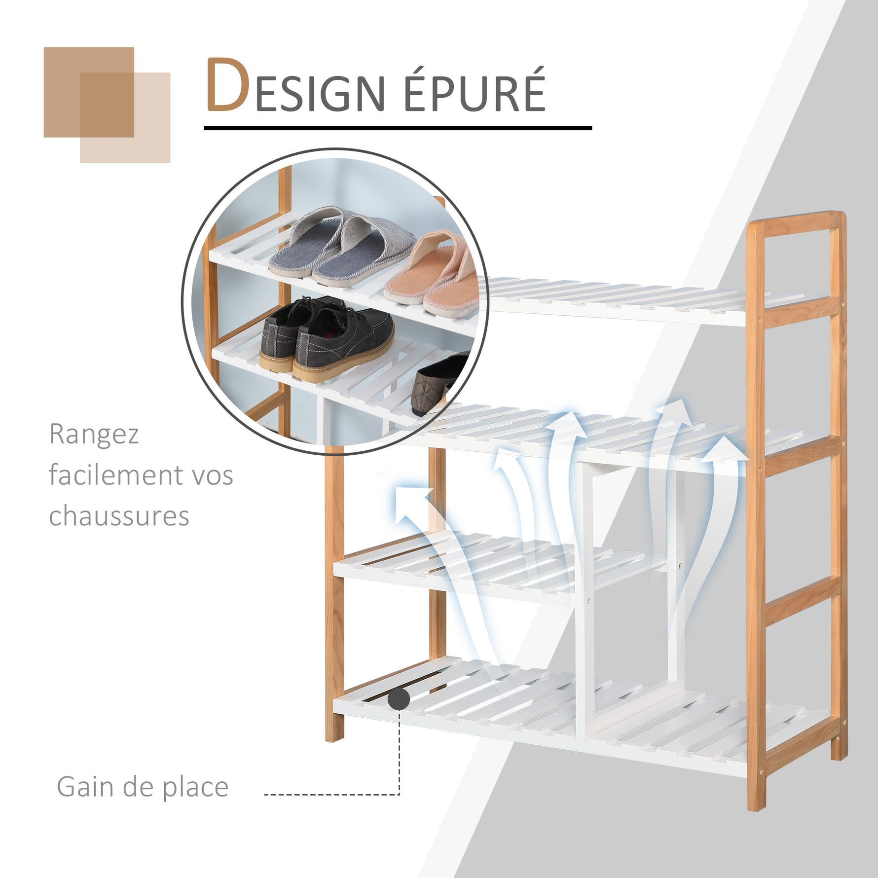 Etagère à Chaussures - étagère de Rangement - Meuble Chaussures 4 Niveaux Bois de pin étagères à Lattes MDF Blanc