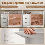 Credenza da cucina, mobile contenitore con 3 cassetti, 2 ante stile rustico, piano di lavoro e scomparto aperto, bianco