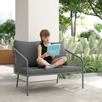 Canapé de jardin 2 places en résine tressée avec coussins canapé d'extérieur accoudoirs cadre en acier 112x72x76cm gris-6