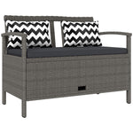 Gartenbank für 2 Personen, 160L Stauraumbank aus PE-Rattan mit Sitzkissen und 2 Kissen, 112 x 62 x 82 cm, Grau