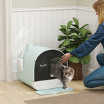 Maison de toilette pour chat avec tiroir amovible, bac à litière fermé avec tapis anti-trace, pelle, filtre anti-odeur et porte battante, nettoyage facile, 43 x 44 x 47 cm, vert