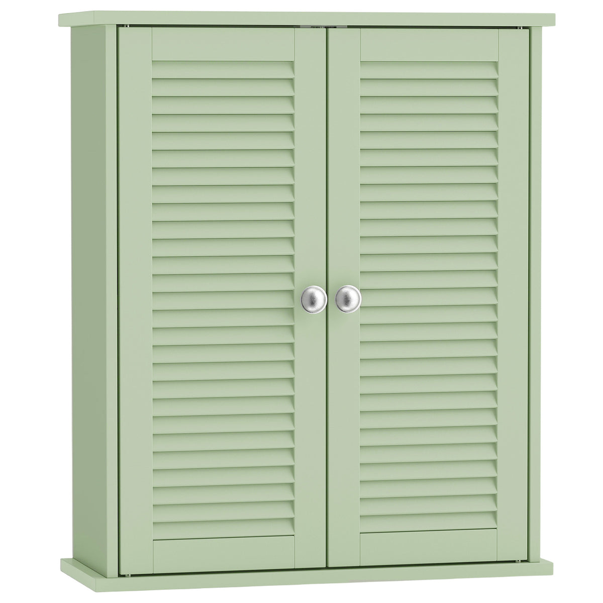 Armoire murale de salle de bain, meuble de rangement suspendu avec 2 portes persiennes et étagère réglable, vert