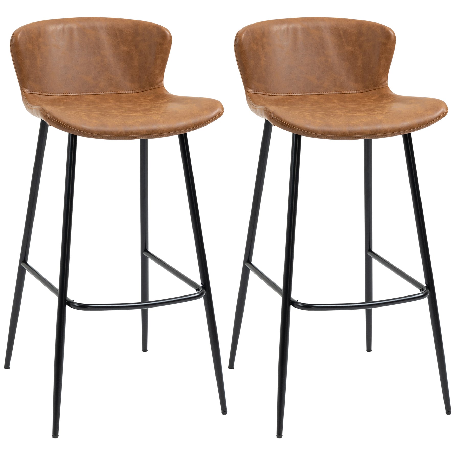 Lot de 2 tabourets de bar assise en similicuir hauteur 76 cm avec repose-pieds en acier et dossier design vintage marron