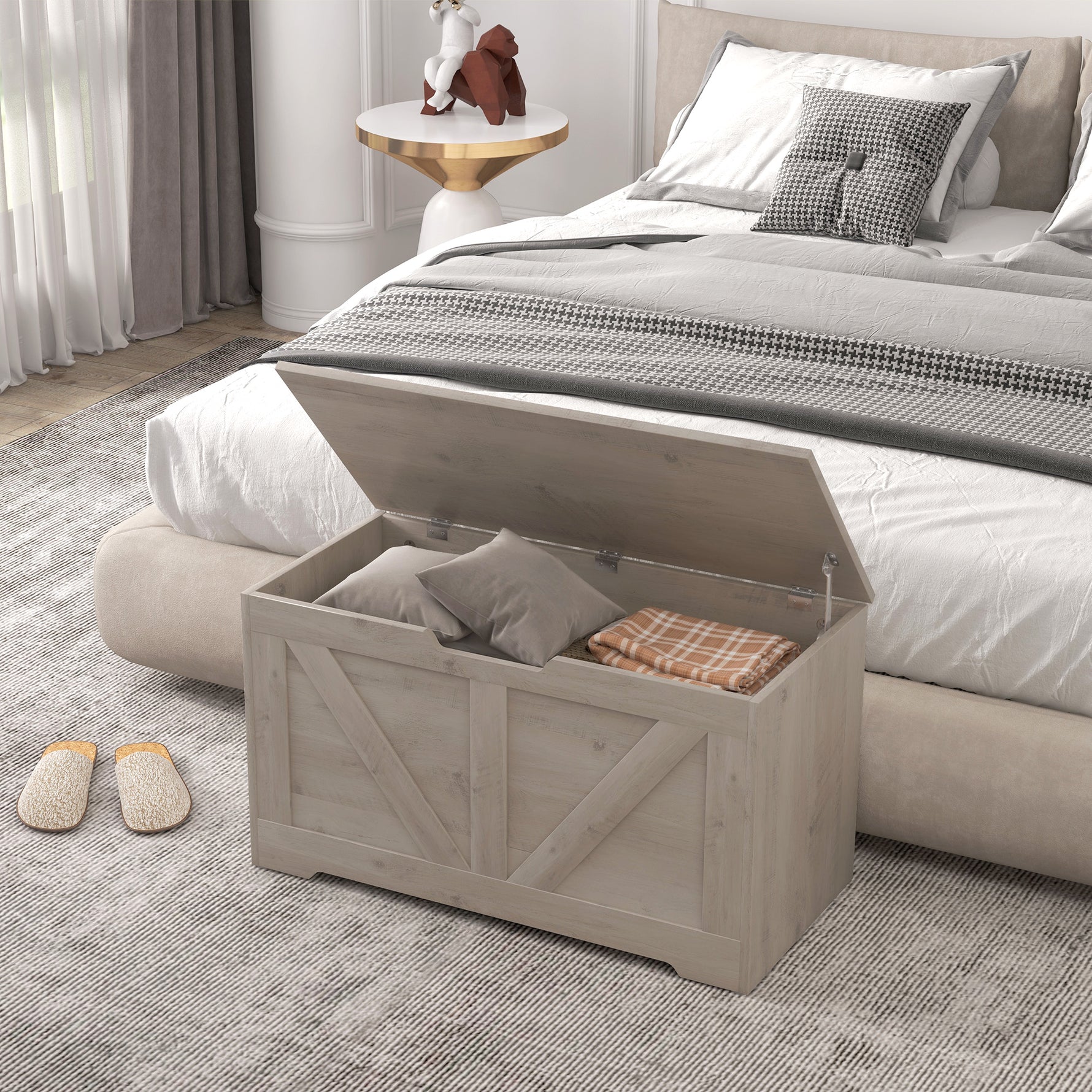Coffre de rangement, banc de rangement avec couvercle rabattable et charnières de sécurité, 80 x 40 x 45 cm, gris