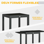 Table Extensible de Jardin Grande Taille dim. dépliées 160 x 80 x 75 cm Aluminium Gris foncé Plateau Verre trempé Noir