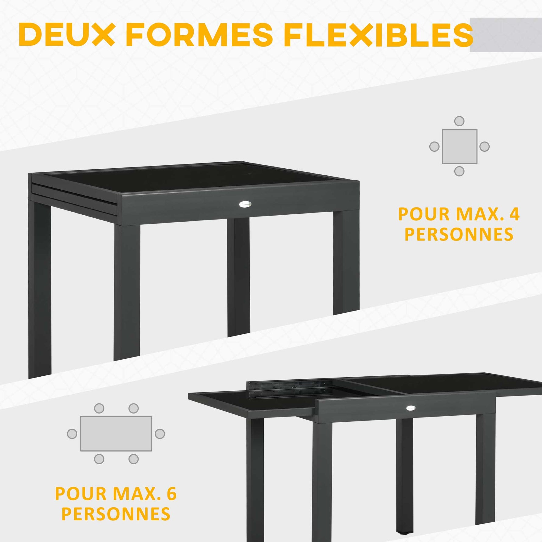 Table Extensible de Jardin Grande Taille dim. dépliées 160 x 80 x 75 cm Aluminium Gris foncé Plateau Verre trempé Noir