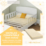 Lit enfant lit au sol enfant barrières de sécurité haut sommier à lattes et cadre robuste 143,5 x 74,2 x 54 cm blanc-5
